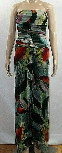 Elana Kattan Strapless Jumpsuit + Jacket NWT S Sheer Multi Pink Red Green Blue