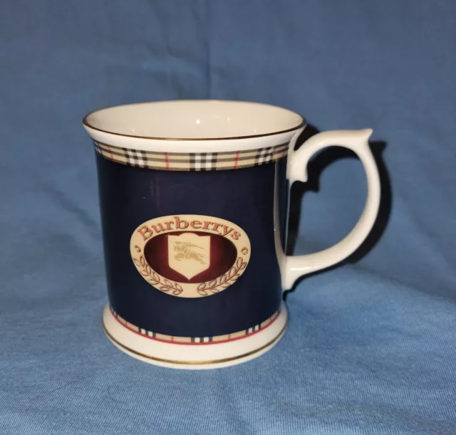 SALE!! Genuine *BURBERRYS* Coffee Mug Navy NOVA CHECK Borders Gold Detail Mint!