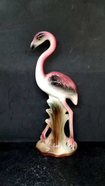 Vintage Pink Flamingo Art Deco Style Ceramic MCM 1950s 10 inch Figurine