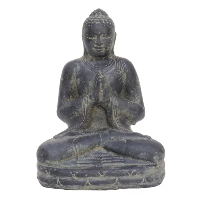 Buddha Figur sitzend 20cm Steinfigur Deko Garten schwarz antik frostfest