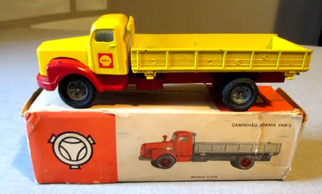1960'S Jue Tekno-Shell Oil Scania Vabis Dropside Truck-W Box-Brazil- Diecast Toy