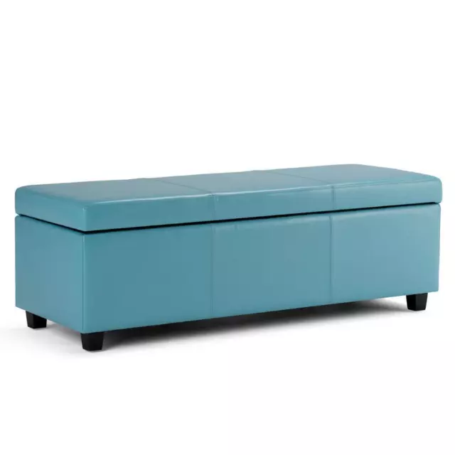 Simpli Home Contemporary Storage Ottoman 48-Inch Blue Faux Leather