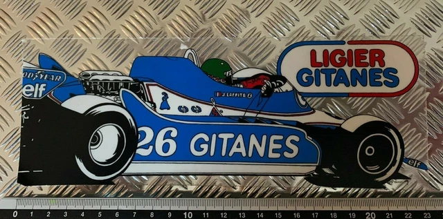 Autocollant F1 Vintage Ligier Gitanes J. Laffite – 16 X 6 Cm – Neuf