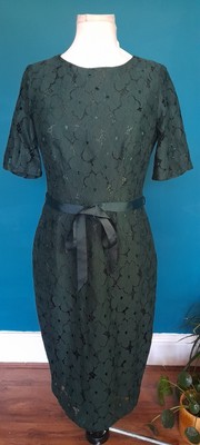 BETTY Jackson VERDE 100% LINO Abito Camicia-UK 12 