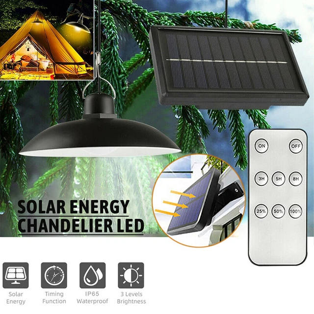 LED Solar Pendant Hanging Light Panel Powered Lamp Garden Yard Shed Home Decor