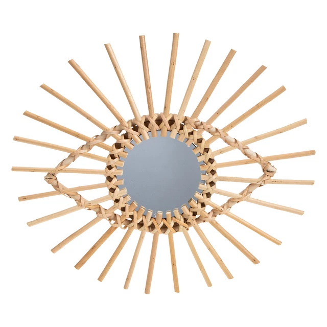Espejo Tejido a Mano - 38x33CM Espejo Bohemio Ratán Natural Pared - Ratán Montado
