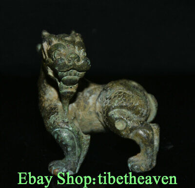 2.4" Rare Old Chinese Bronze Ware Dynasty Palace Dragon Beast Statue Sculpture
