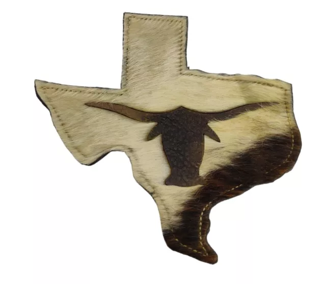 Cowhide Leather Texas Shape Patch Purse Bag Jacket Longhorns #2