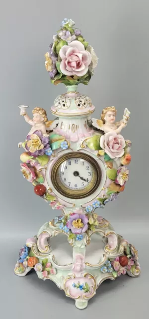Antique Dresden Porcelain Mantle Clock