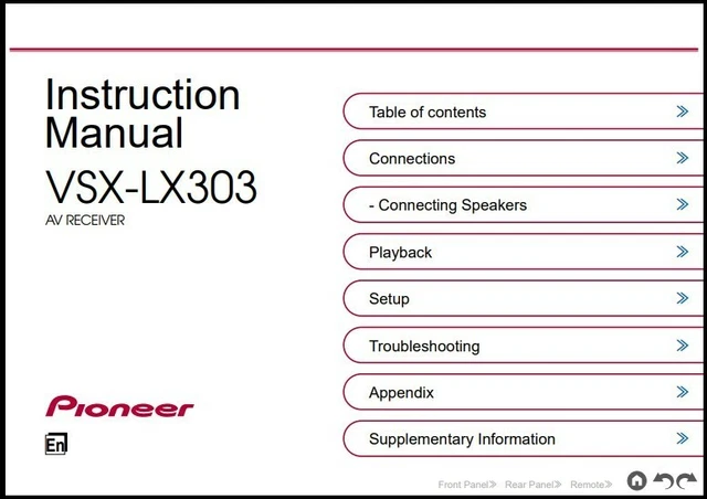 Pioneer VSX-LX303  Receiver Owner's Manual - Full color with heavyweight covers