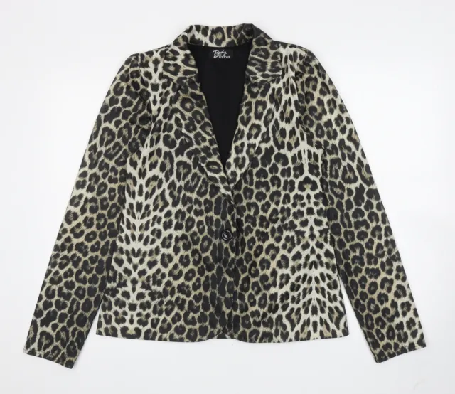 Blazer giacca da donna marrone stampa animale taglia 14 bottoni - stampa leopardata