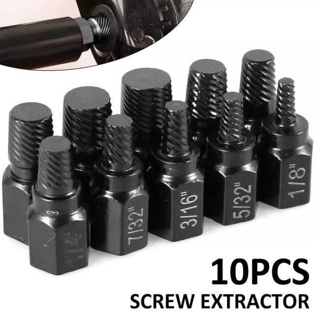 10X SCREW EXTRACTOR Kit Damaged Screw Remover Set Easy Out Drill Bits ...