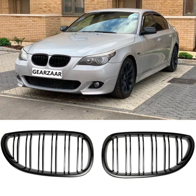 For BMW E60 E61 5 Series 2003-2010 M5 Style Dual Slat Kidney Grille Gloss Black 2
