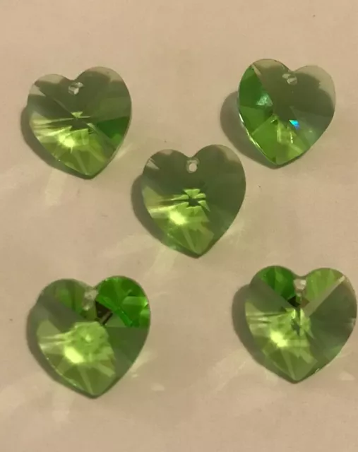 Five Peridot Genuine Swarovski Crystal Heart Beads - 14.5mm 