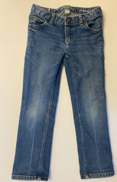 Lands End Girls Straight Leg Blue Denim Jeans Size 5 Adjustable Waist EUC