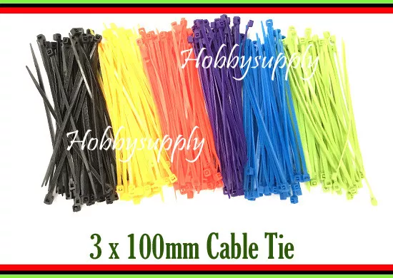 4" Inch 3x100mm NYLON 66 (UL) Cable Zip Tie Fastern Wrap 6 Colorful Tie x 300