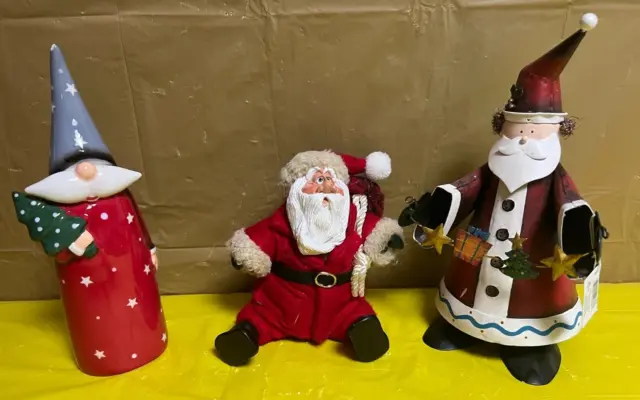 Santa lot of  Russ "Kringle" & metal bobbing  Santa plus ceramic Knome