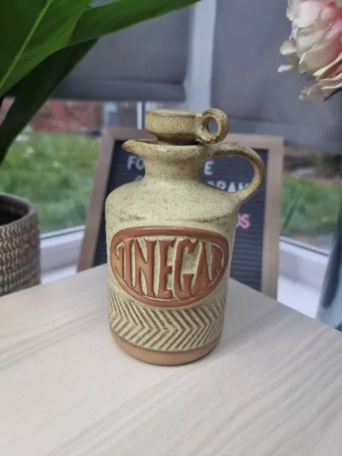 Vintage 70s Cornish Tremar Pottery Vinegar Storage Pourer Jug + Lid