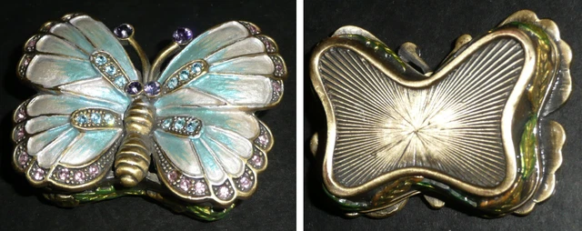 Attache Foulard Papillon En Métal Argenté Avec Strass - Neuf Sans Emballage