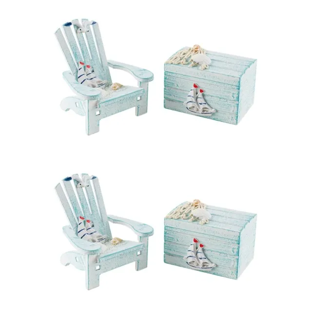 2 Sets Mini Beach Chair Pine Wood Nautical Table for Doll House Home Decoration