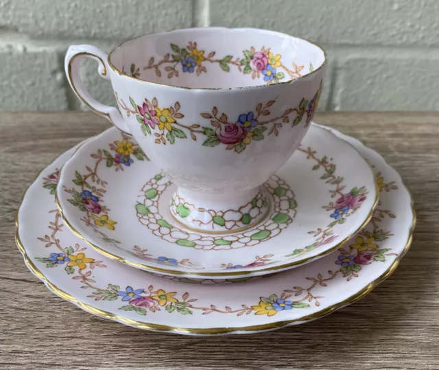 1 Tuscan Fine English Bone China Tea Cup Saucer Plate - Trio- Pink Floral