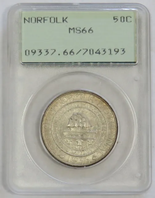 1936 Silver Norfolk Commemorative Half Dollar Gen 1 Pcgs Ms 66 Rattler