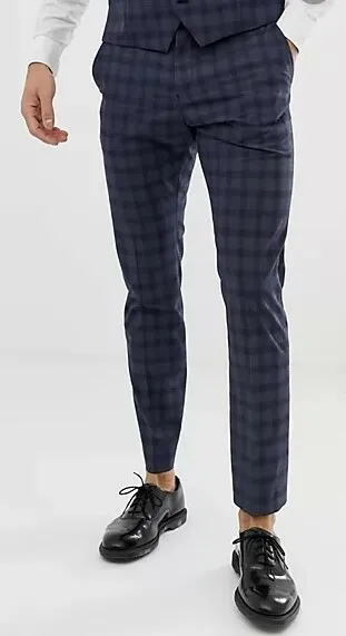 Selected Homme Premium Slim Skinny Suit Dress Pants Navy Plaid Checker 34L 34x32