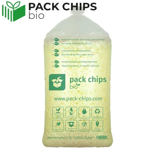 400 Liter BIO Verpackungschips Packpolster Polster Füllmaterial Chips Gelb NEU