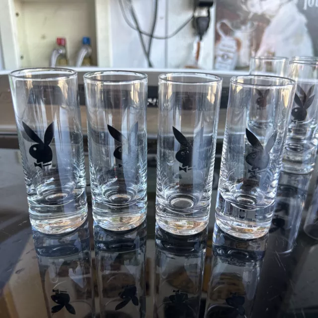 Set of 4 - Playboy Bunny Tall Shot Glasses with Black Logo