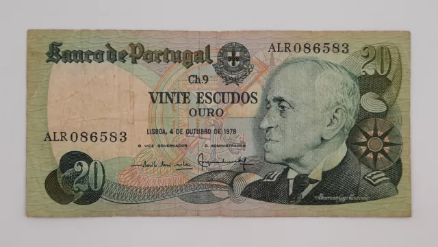 1978 - Banco De PORTUGAL - 20 (Twenty) Escudos  Banknote, Serial No. ALR 086583