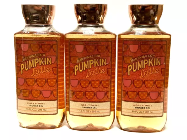 3 Bath & Body Works Marshmallow Pumpkin Latte Body Wash Shower Gel 10 Fl Oz Aloe
