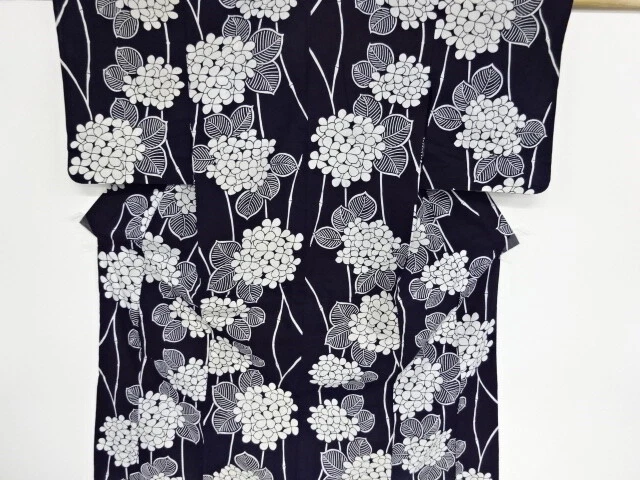 43702# Japanese Kimono / Antique Yukata (Parts Disassembled) / Hydrangea