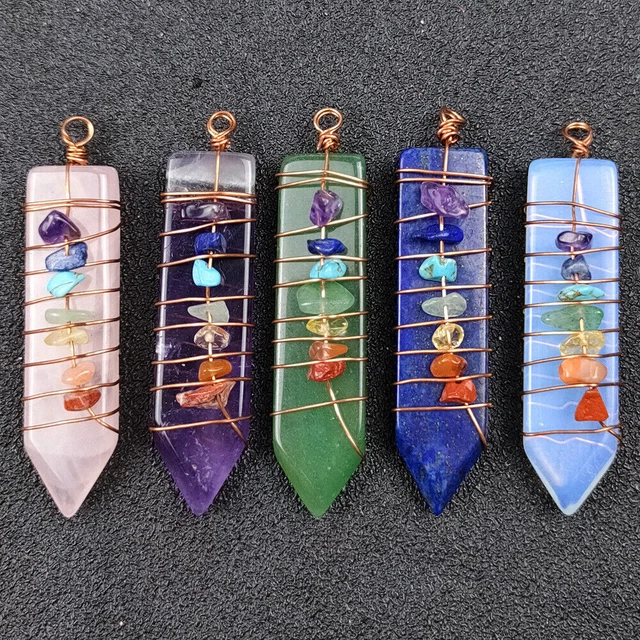 5pcs Natural Quartz Chakra Crystal Healing Point Cut Gemstone Pendant Reiki Bead