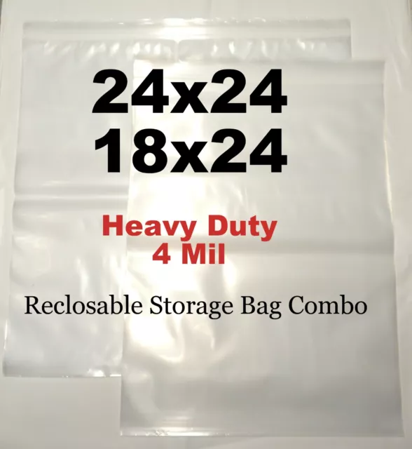 10 EXTRA LARGE Reclosable Bag Combo 18x24 & 24x24 HEAVY DUTY 4 MIL Storage Bags