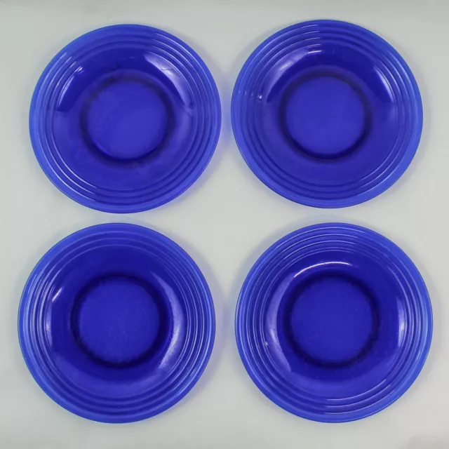 Set of 4 Unbranded Cobalt Blue Salad Plates Ribbed Rim Kitchen