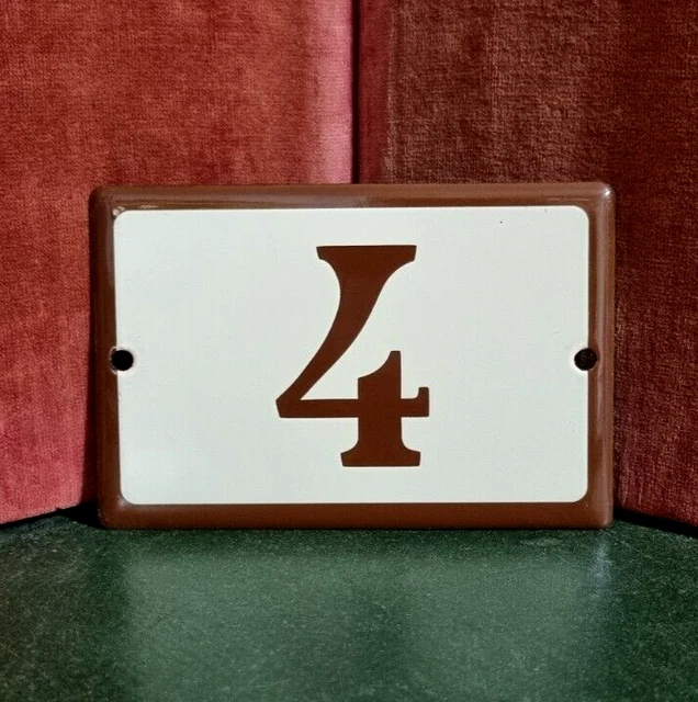 Vintage French enamel house sign number 4 brown raised for door gate wall street