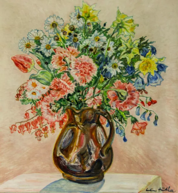 Ölgemälde Stillleben Blumen Vase München Julius Hüther Signiert 2