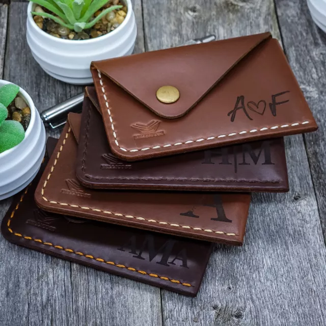 Handmade Leather Minimalist Card Wallet Front Pocket Button Wallet Personalized