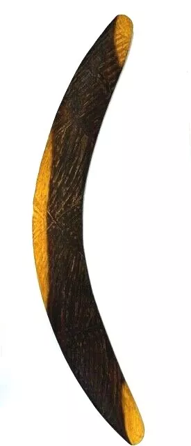 Vintage Aboriginal Decorated Hunting Boomerang, Mulga Wood, Australia 18.5" Long