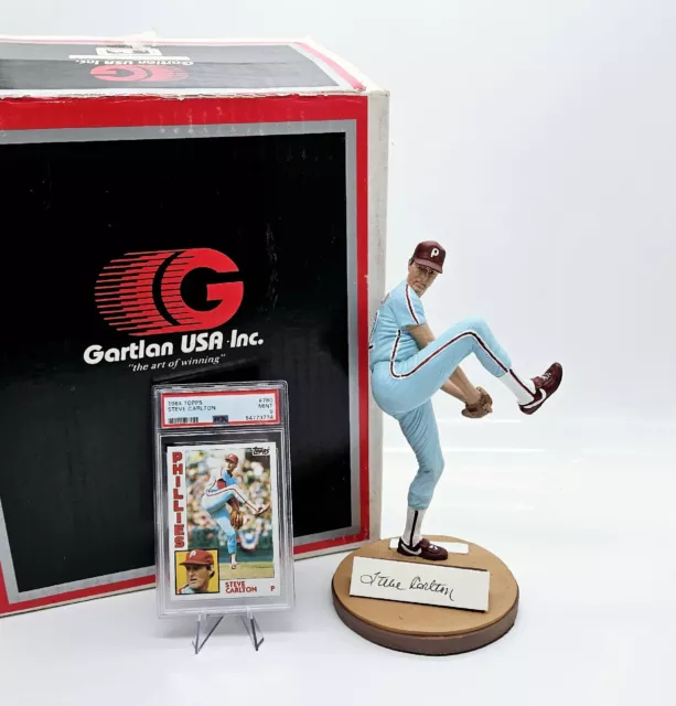 Steve Carlton Gartlan Figurine in Box with 1984 Topps #780 Graded PSA 9 Mint