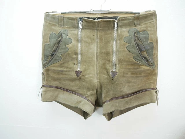 Echt Vintage kurze Pfadfinder Lederhose Doppelzip schön speckig grau Gr.46
