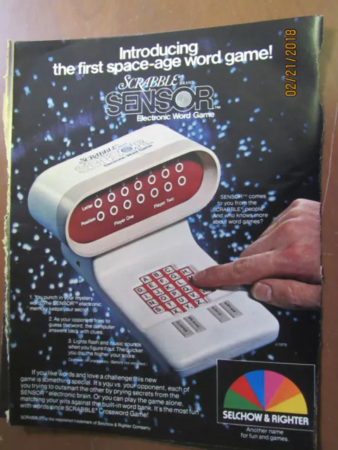 VTG 1979 Original Magazine Ad Scrabble Sensor Electronic Word Game Space Age!