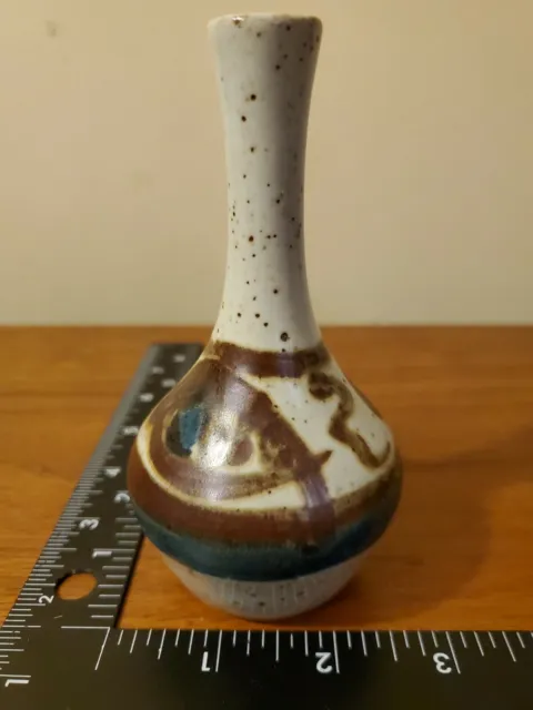 Otagiri Speckled Stoneware Pottery Weed Pot Bud Vase Gray Blue Tan 5" Japan