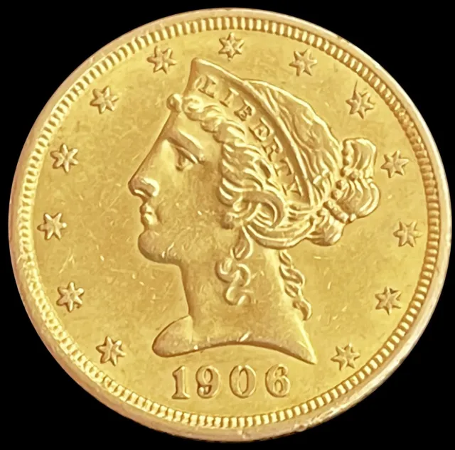 1906 Gold Us $5 Dollar Liberty Head Half Eagle Coin Philadelphia Mint
