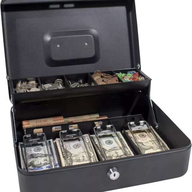 Large Metal Cash Box with Money Tray and Lock Box Tiered Money Box BRAND NEW