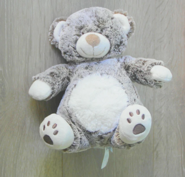 Doudou Peluche Ours Blanc Chine Gris Marron Tex  Etat Neuf