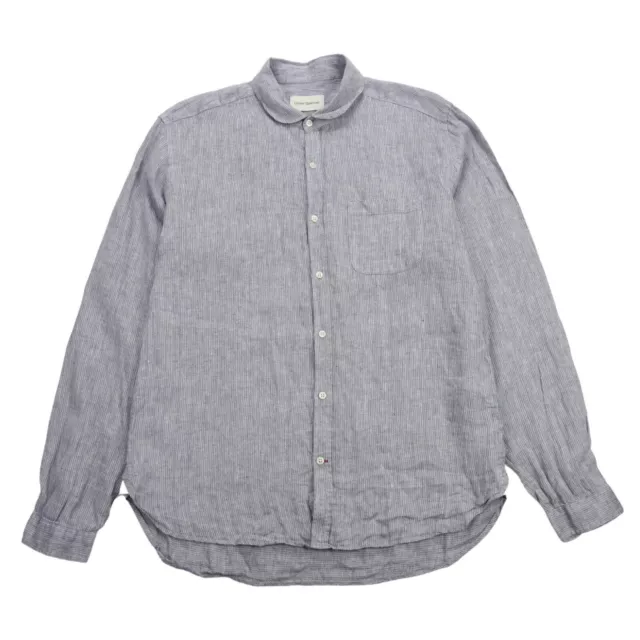 Oliver Spencer Linen Worker Shirt Mens 16 Medium M Grey Stripe Long Sleeve