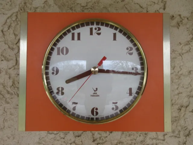 Horloge pendule murale JAZ Transistor vintage années 70 orange Lic Ato France