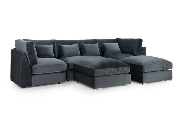 Darnall Belgravia Large U-Shape Corner Sofa In Plush Slate Velvet With Footstool 2