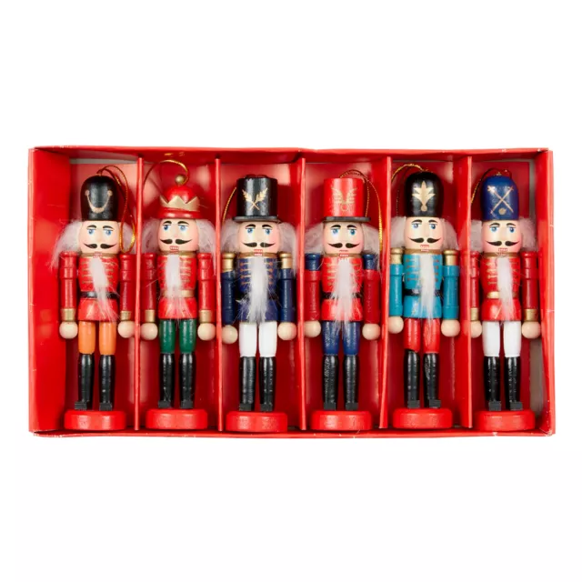 6Pcs Christmas Tree Decoration Nutcrackers Wooden Hanging Ornament Xmas Toy Set